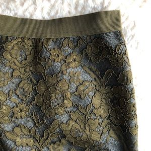 LOFT lace appliqué pencil skirt in olive and grey